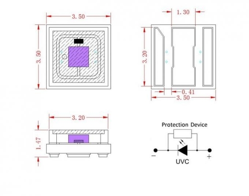 80 - 120mw SMD UVC LED Chip 3535 Seiries 255nm 285nm ALN Coppering Substrate